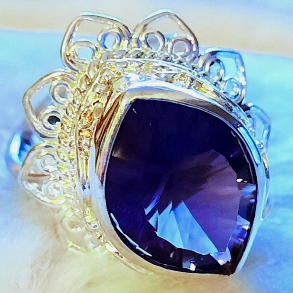 Silver 925 Amethyst Purple Facetted Marquise Bezel Ring
